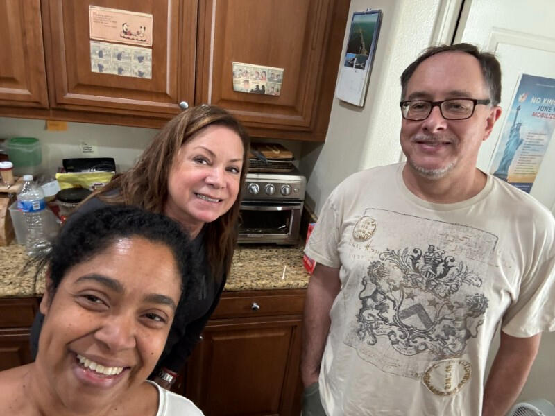 A rare sighting of Marie's sister Angela at our house